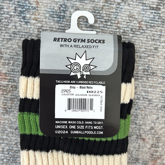 Gumball Poodle NWT Retro Striped Gym Socks Black/Green OSFM - Picture 3 of 3